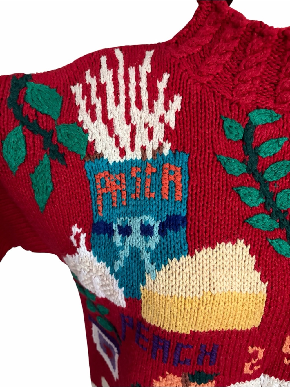 Vtg Karen Scott sweater features a vibrant, Cottagecore hand-knit Baking Theme - Picture 2 of 11